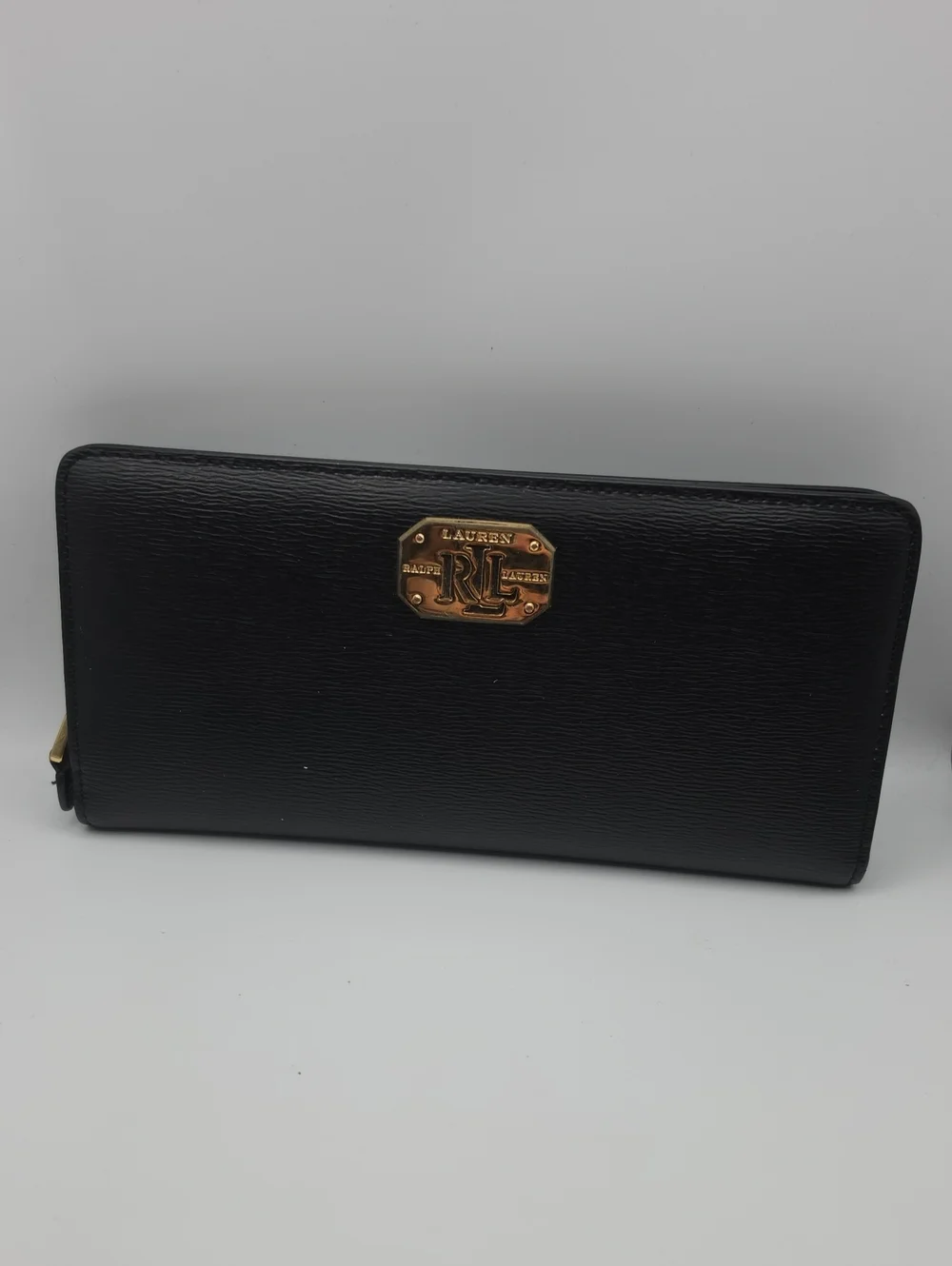 Ralph Lauren Black Wallet with Gold RL Plaque
